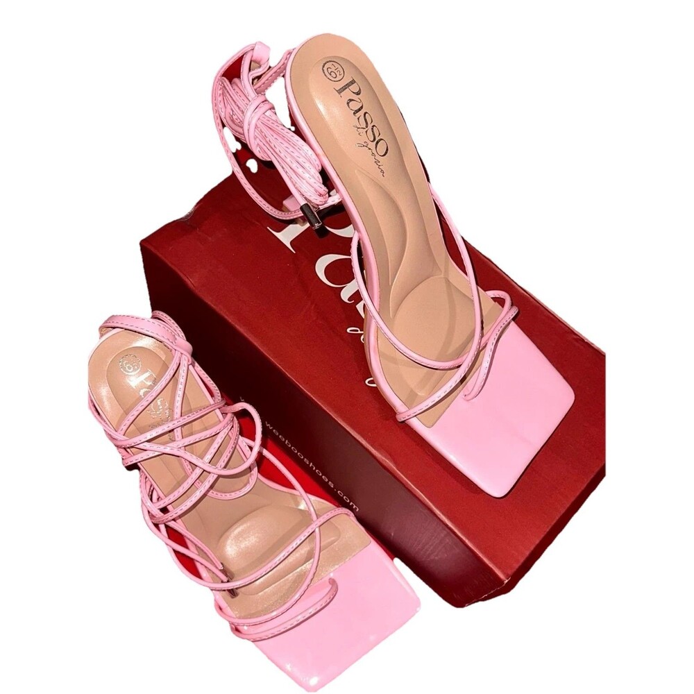Passo di Grazia Pink Square Toe Lace-Up Strappy Sandals